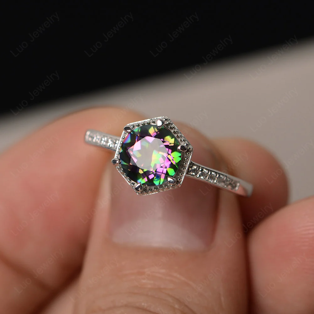 Art Deco Hexagon Set Mystic Topaz Ring - Image 2