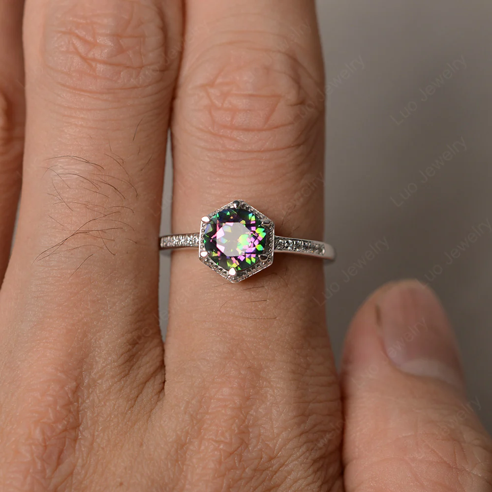 Art Deco Hexagon Set Mystic Topaz Ring - Image 4