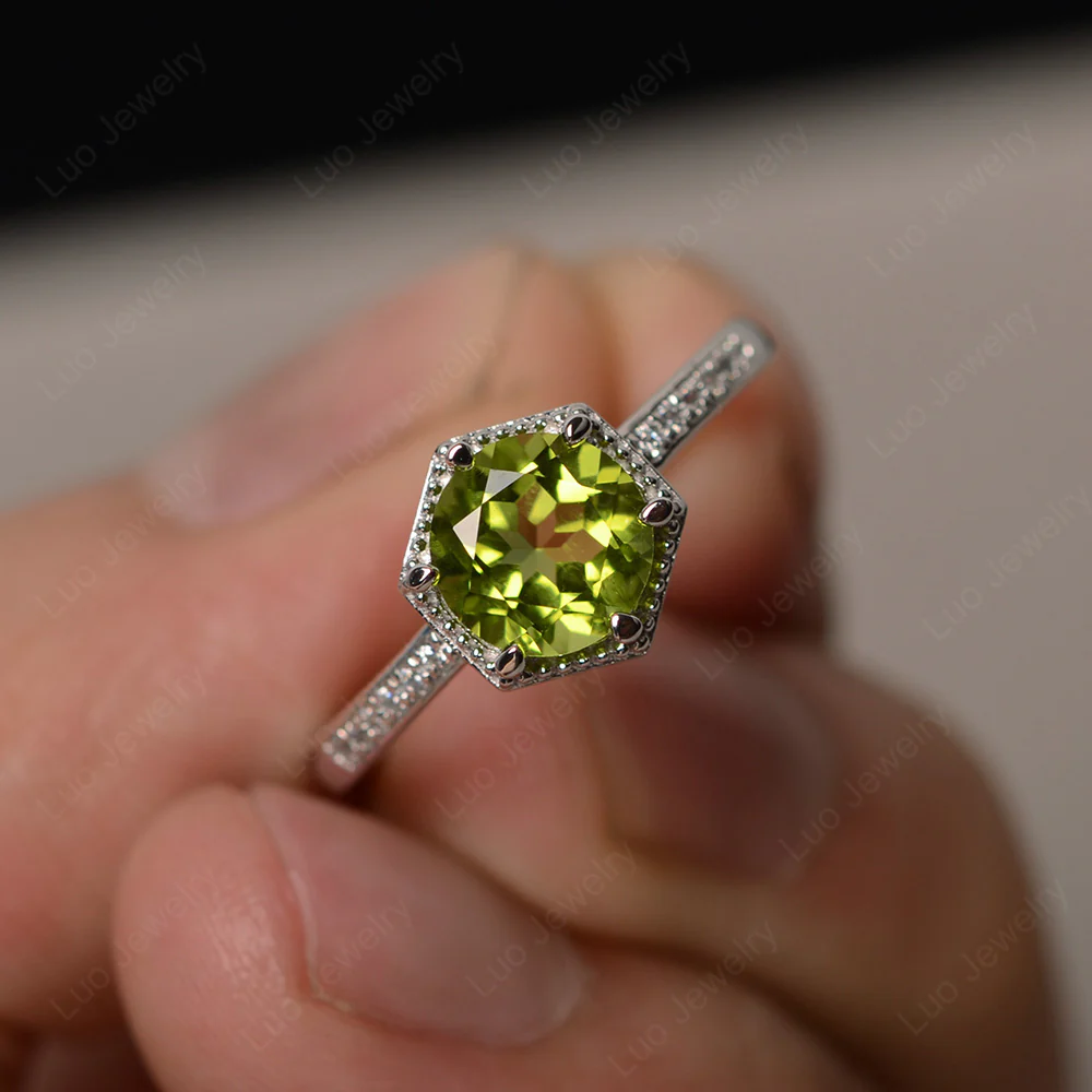 Art Deco Hexagon Set Peridot Ring