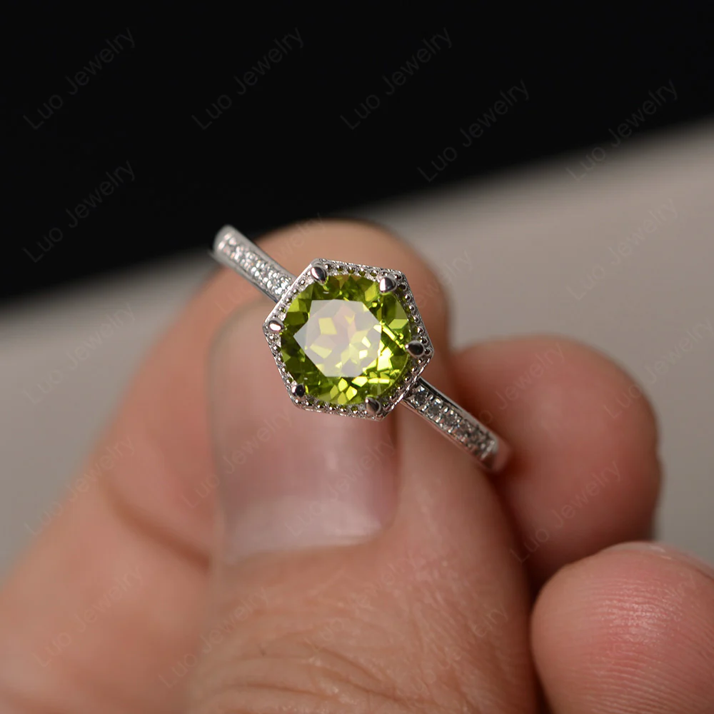 Art Deco Hexagon Set Peridot Ring - Image 2