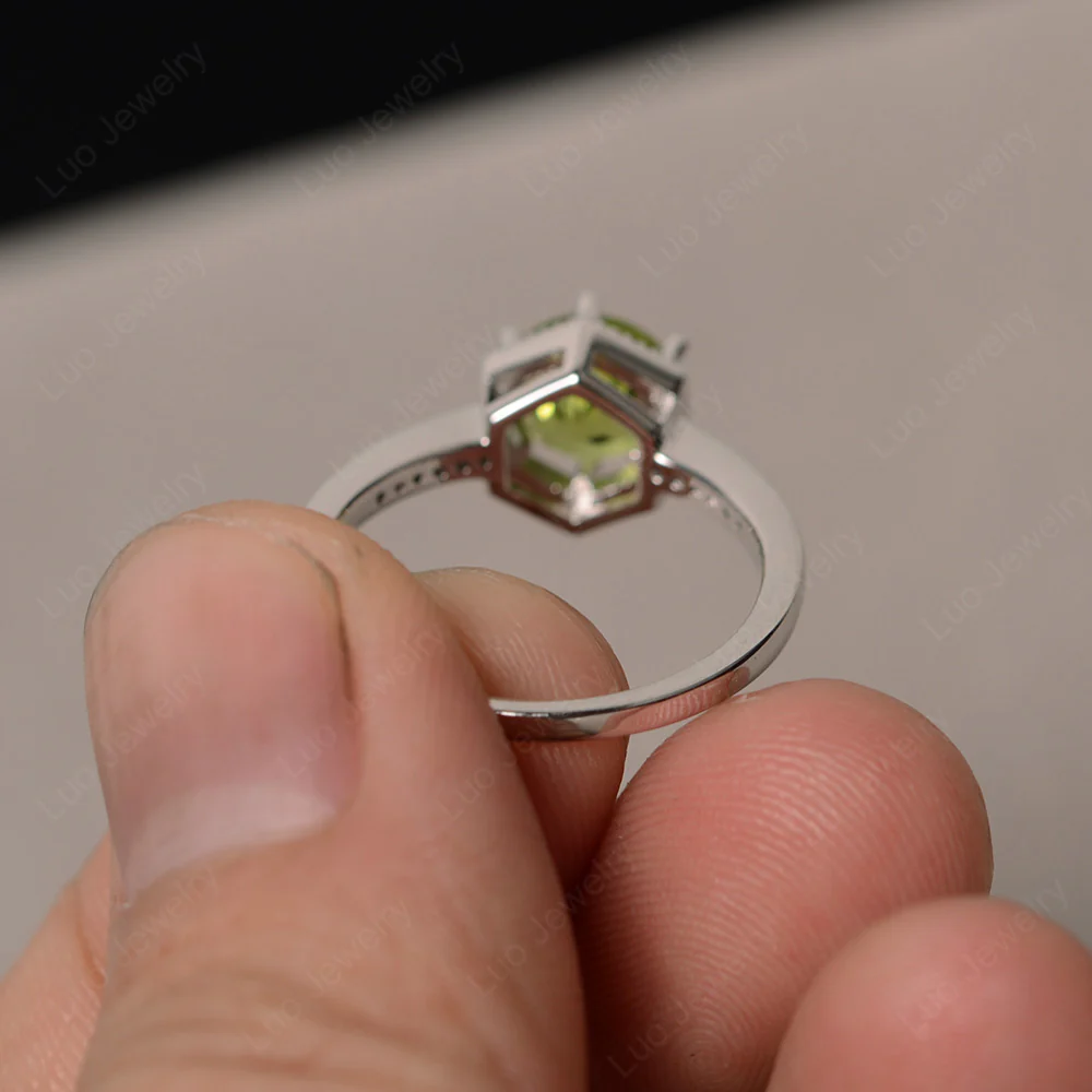 Art Deco Hexagon Set Peridot Ring - Image 3