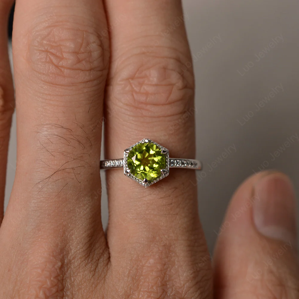 Art Deco Hexagon Set Peridot Ring - Image 4