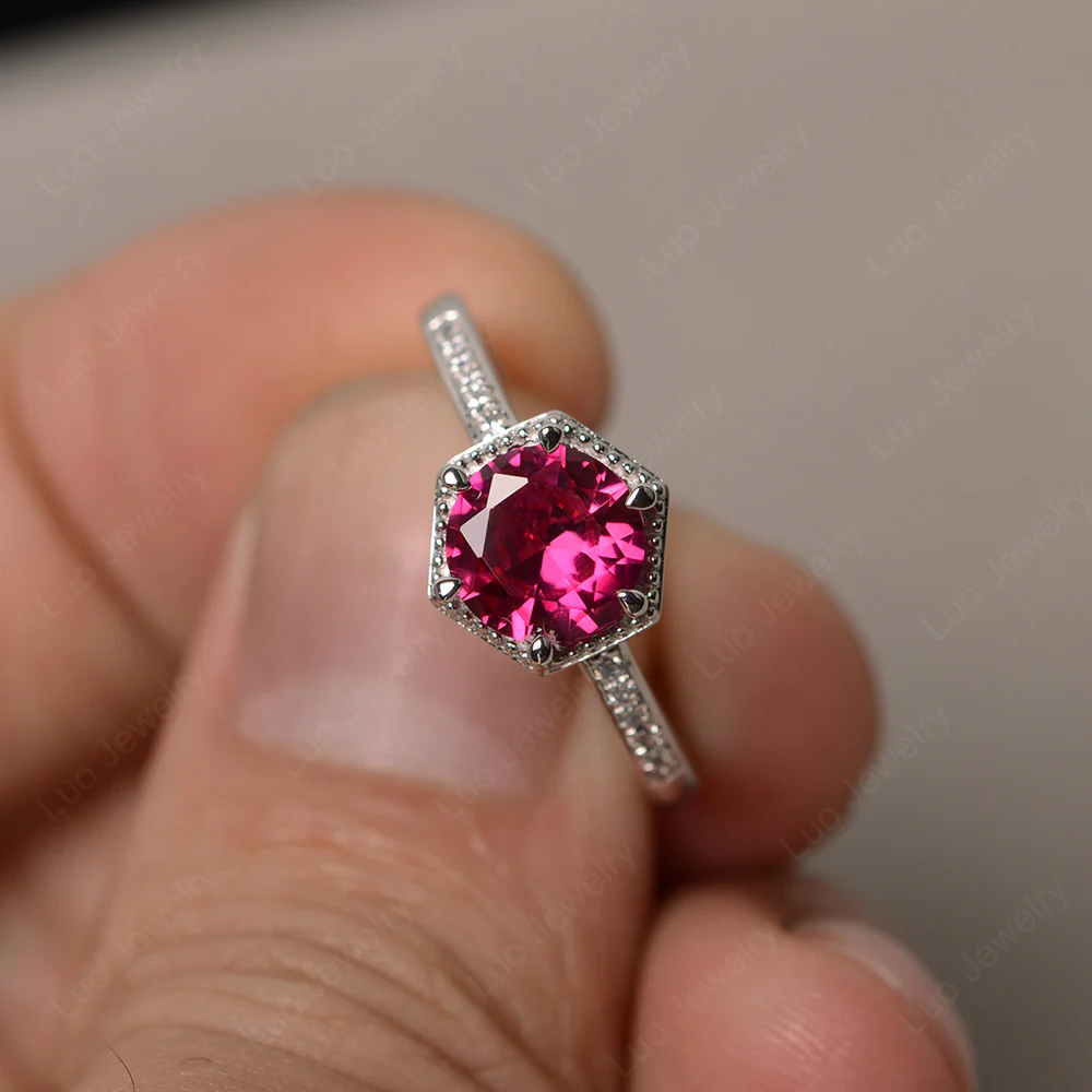 Art Deco Hexagon Set Ruby Ring