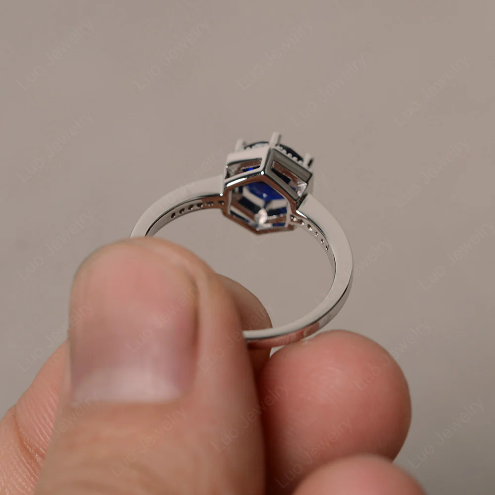 Art Deco Hexagon Set Sapphire Ring - Image 2