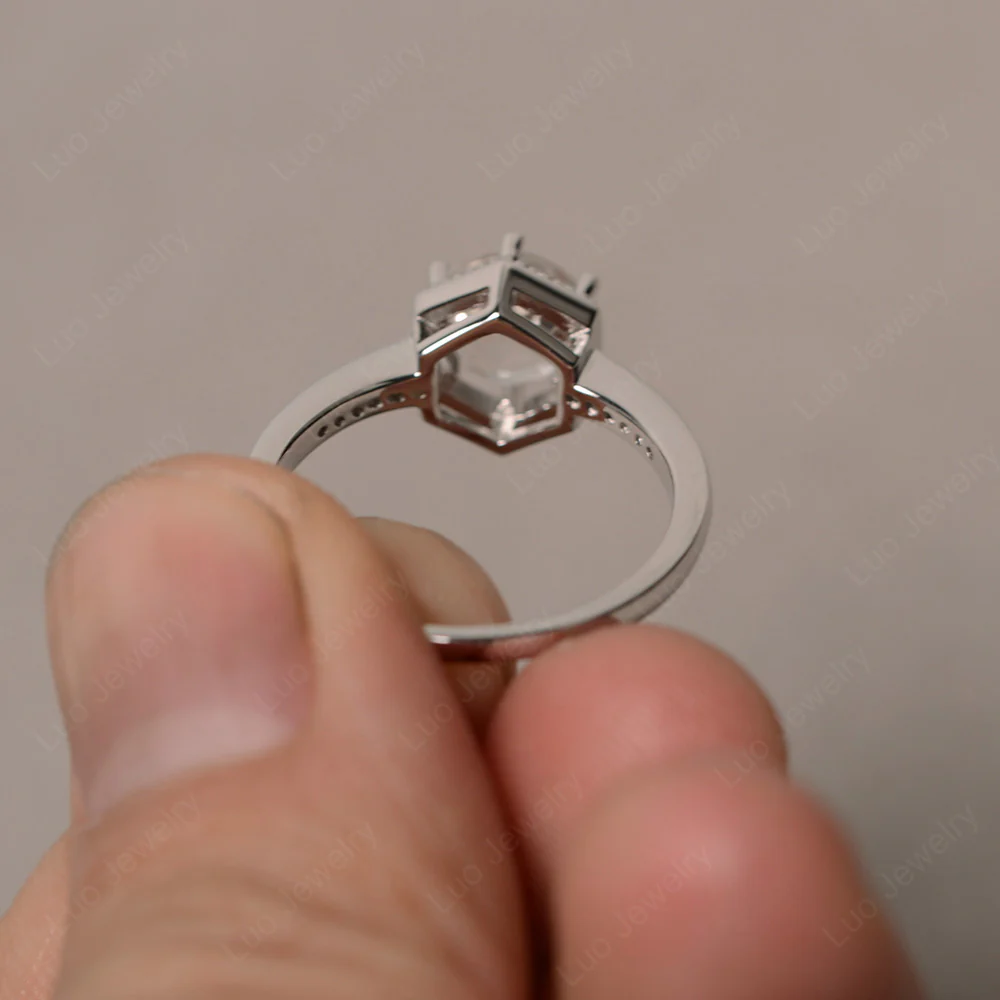 Art Deco Hexagon Set White Topaz Ring - Image 2