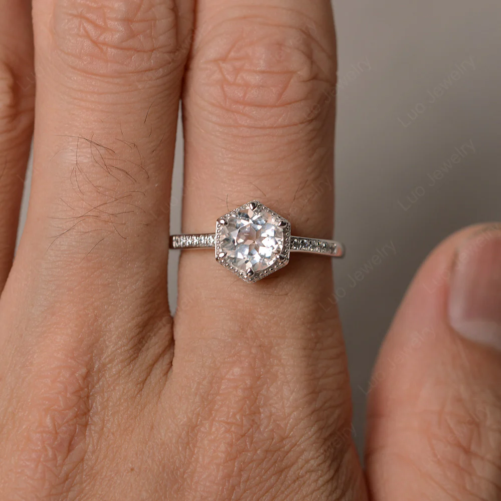 Art Deco Hexagon Set White Topaz Ring - Image 3