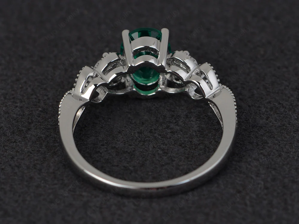 Milgrain Oval Emerald Ring - Image 2