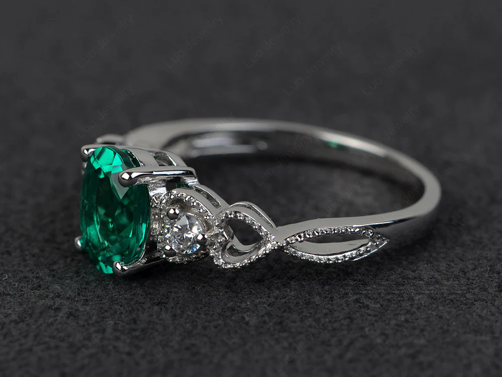 Milgrain Oval Emerald Ring - Image 3