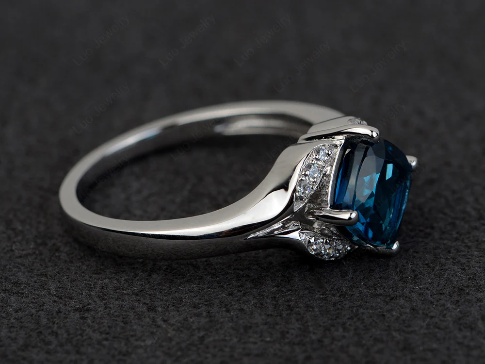 London Blue Topaz Kite Set Cushion Cut Ring - Image 2