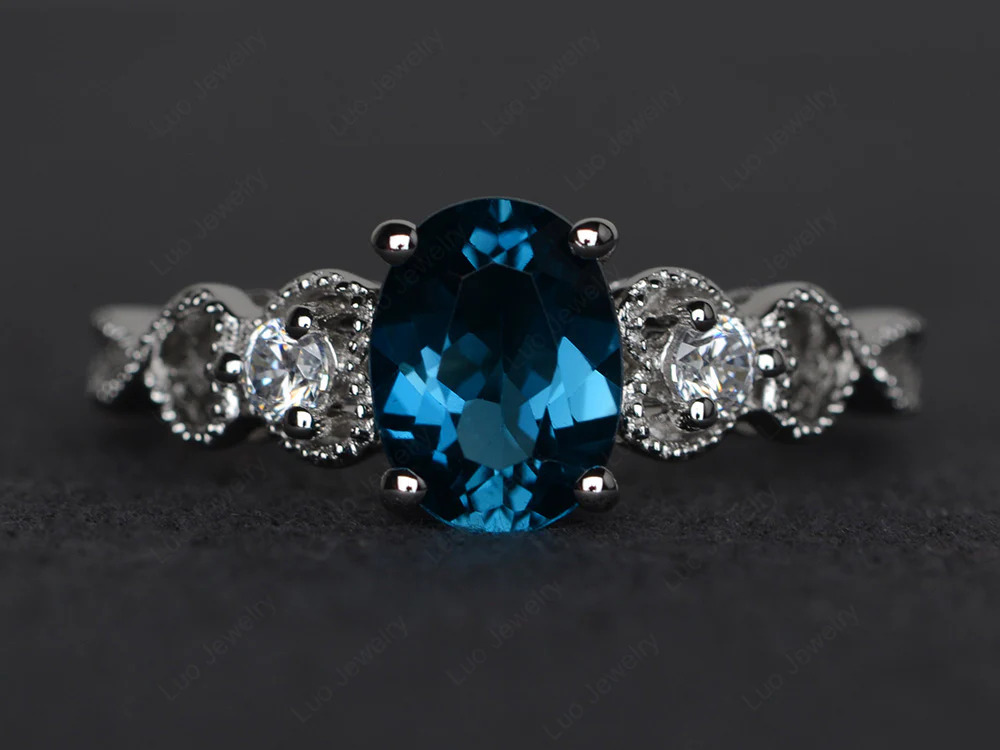 Milgrain Oval London Blue Topaz Ring