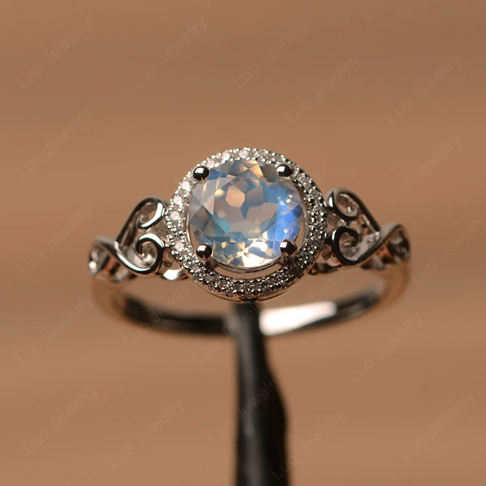 Moonstone Infinity Halo Engagement Ring