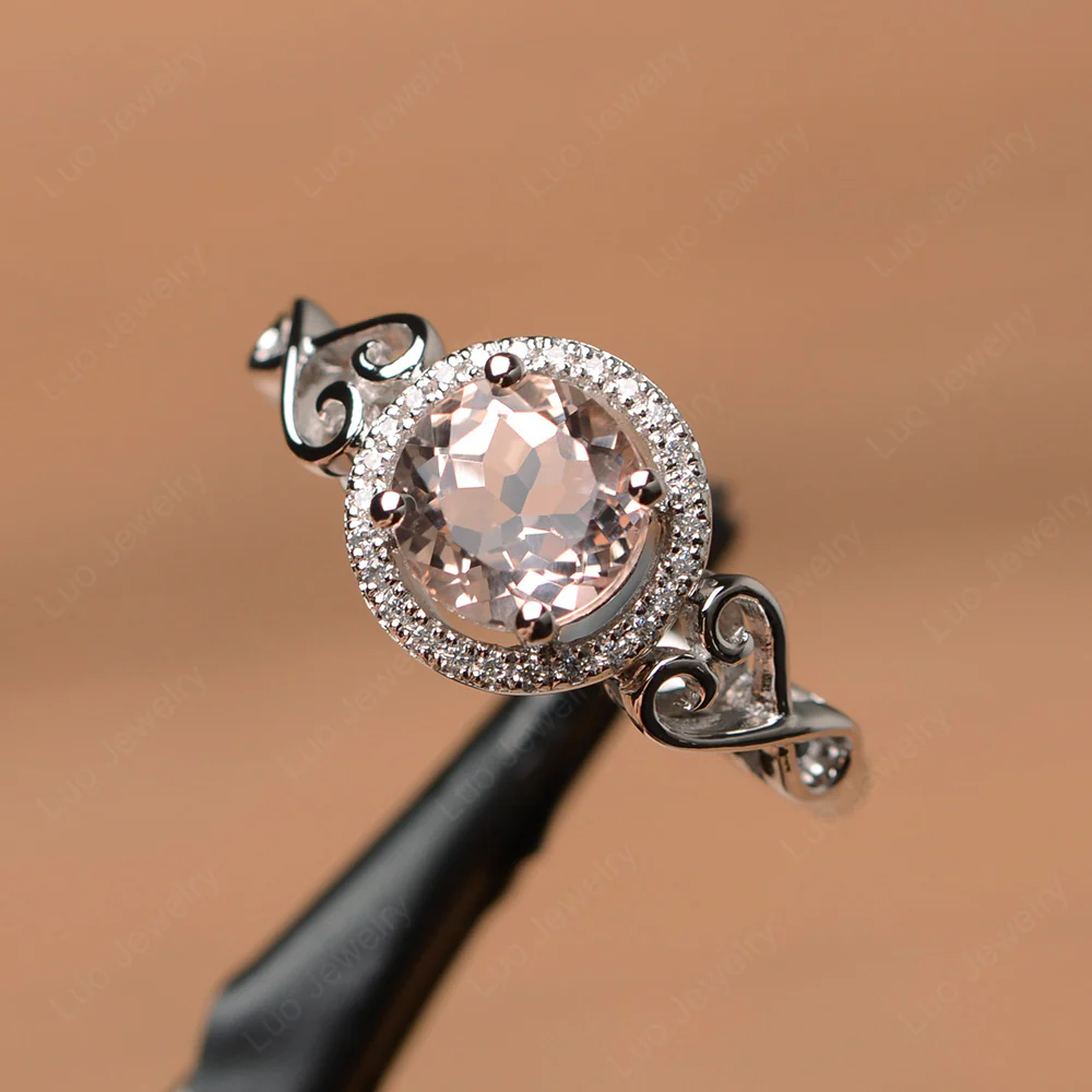 Art Deco Morganite Halo Engagement Ring