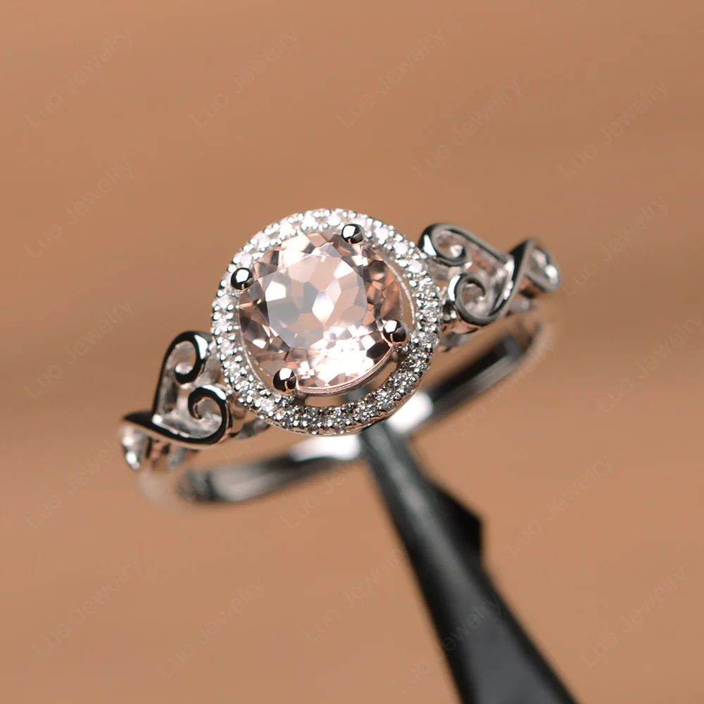 Art Deco Morganite Halo Engagement Ring - Image 2