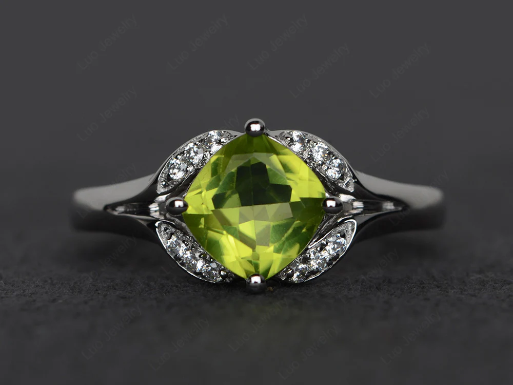 Peridot Kite Set Cushion Cut Ring