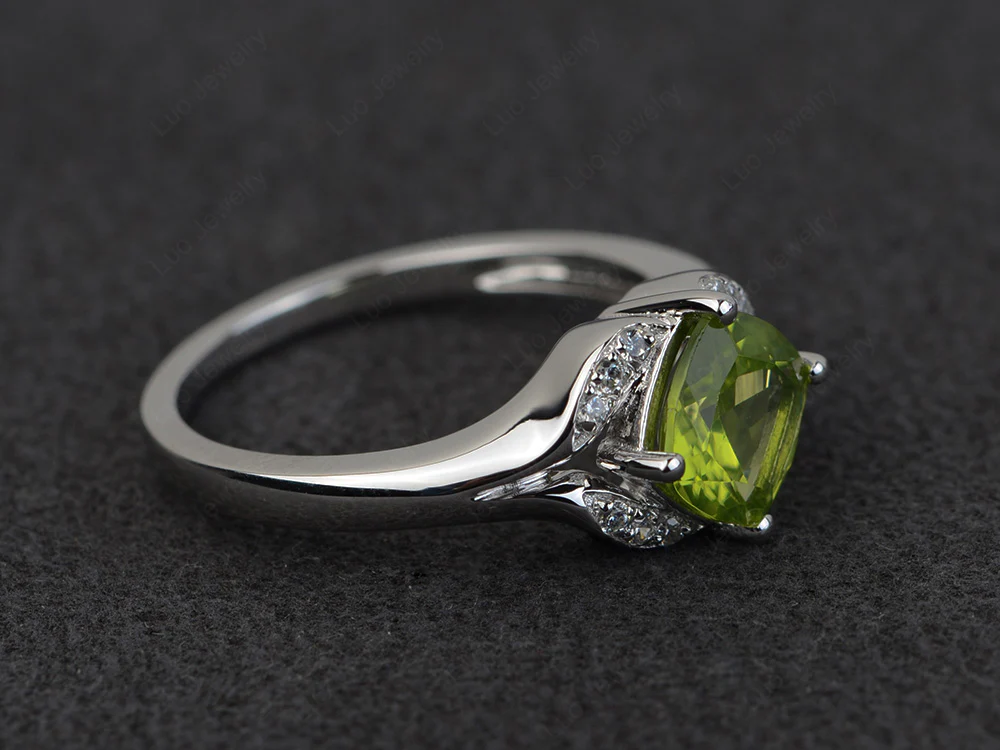 Peridot Kite Set Cushion Cut Ring - Image 2