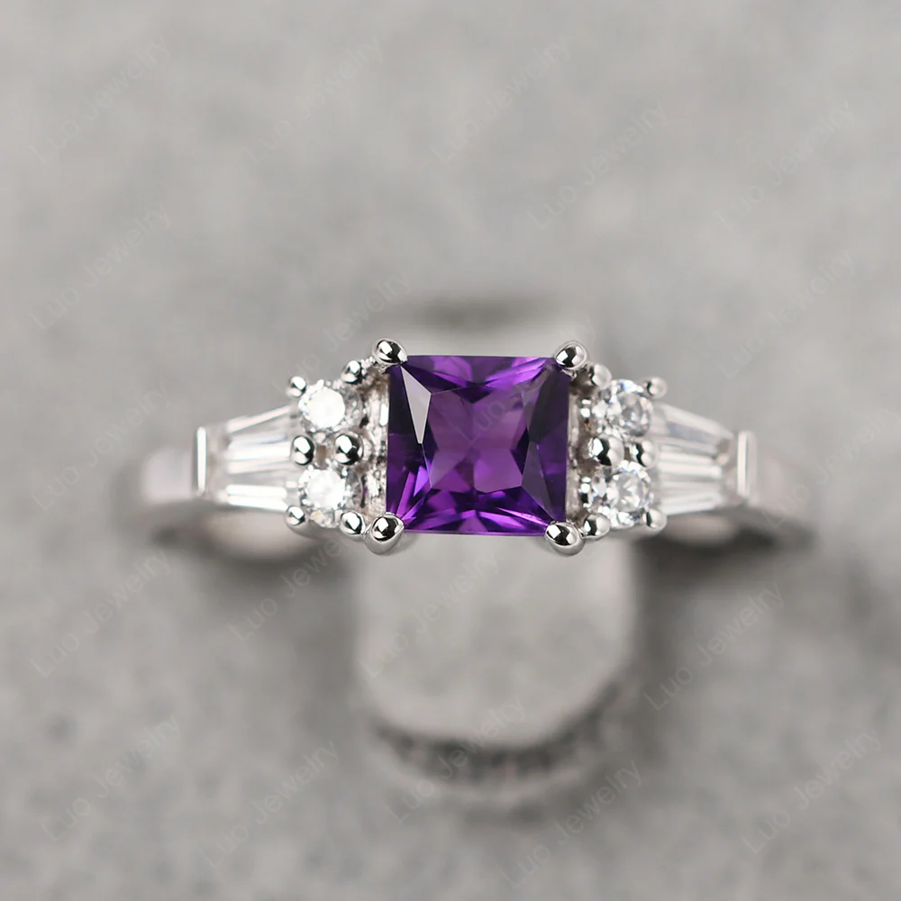 Petite Princess Cut Amethyst Ring