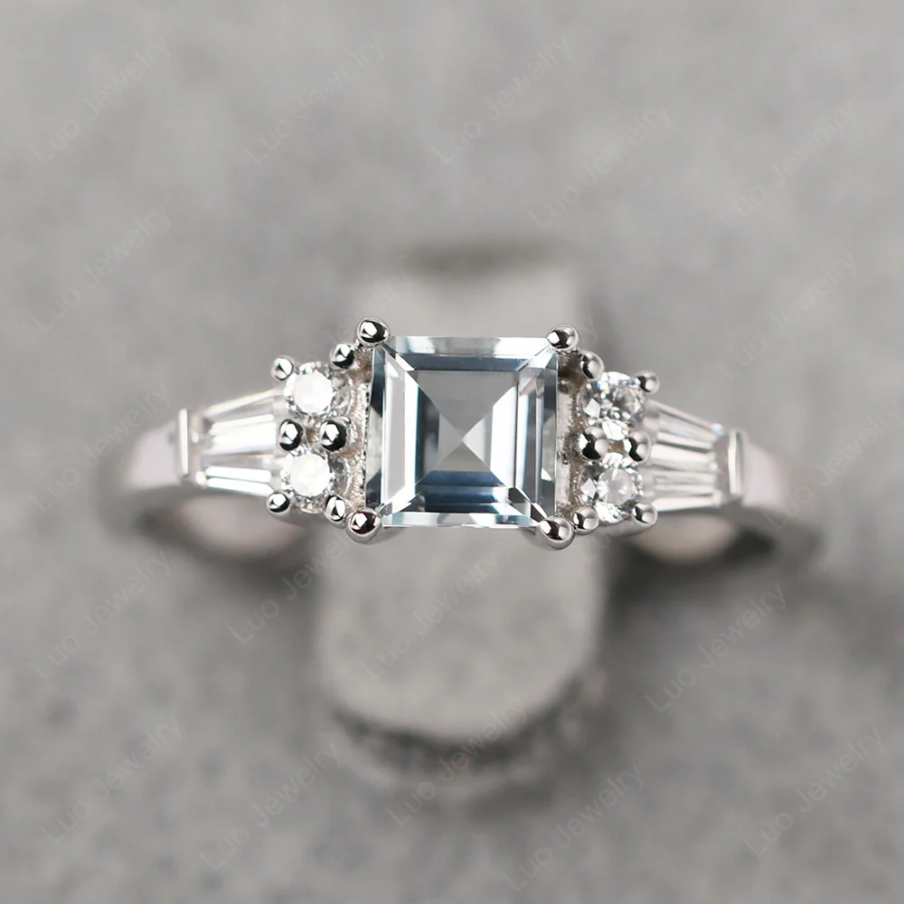 Petite Square Cut Aquamarine Ring