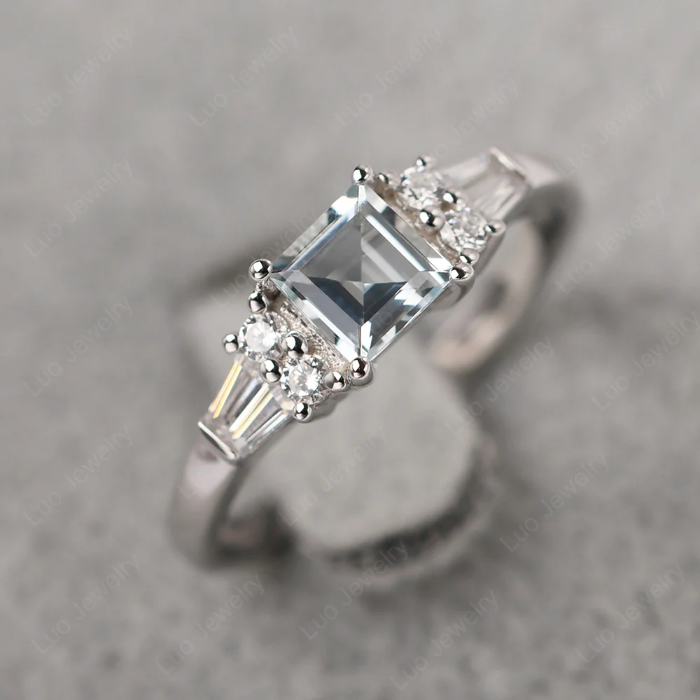 Petite Square Cut Aquamarine Ring - Image 2