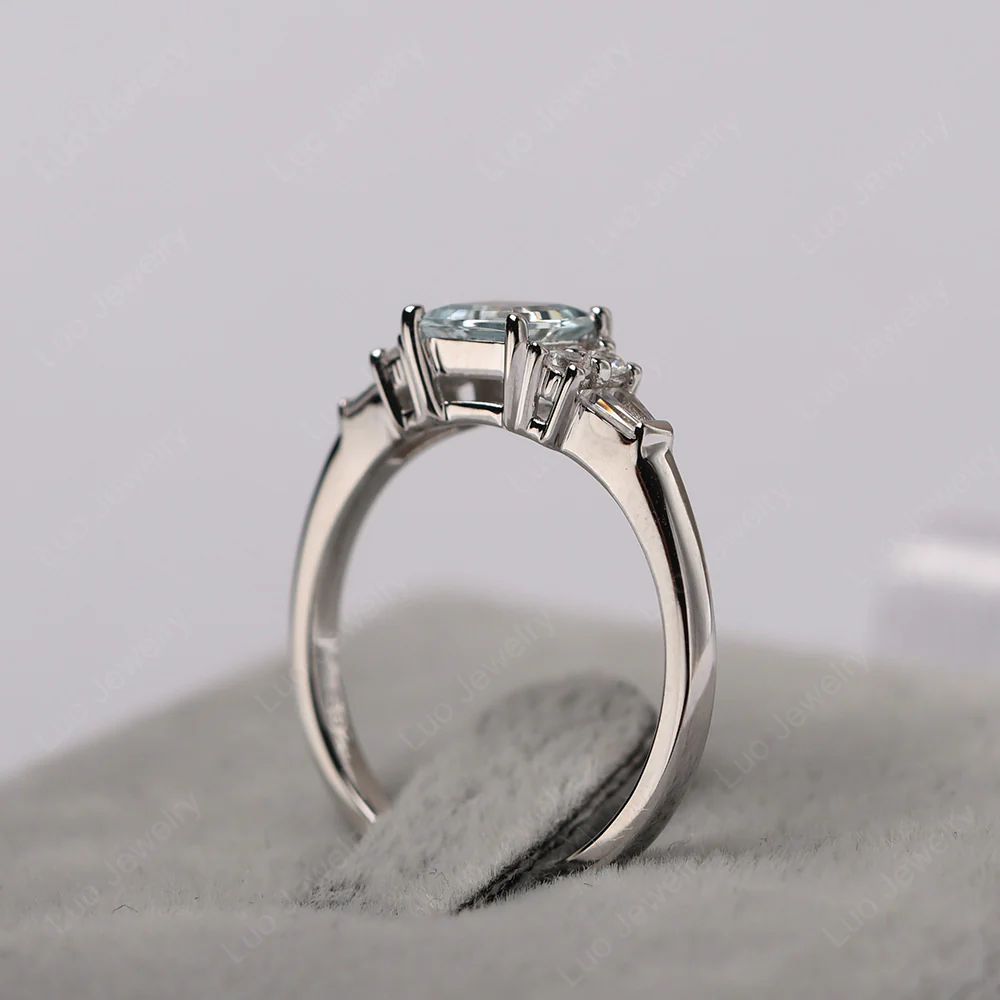 Petite Square Cut Aquamarine Ring - Image 4