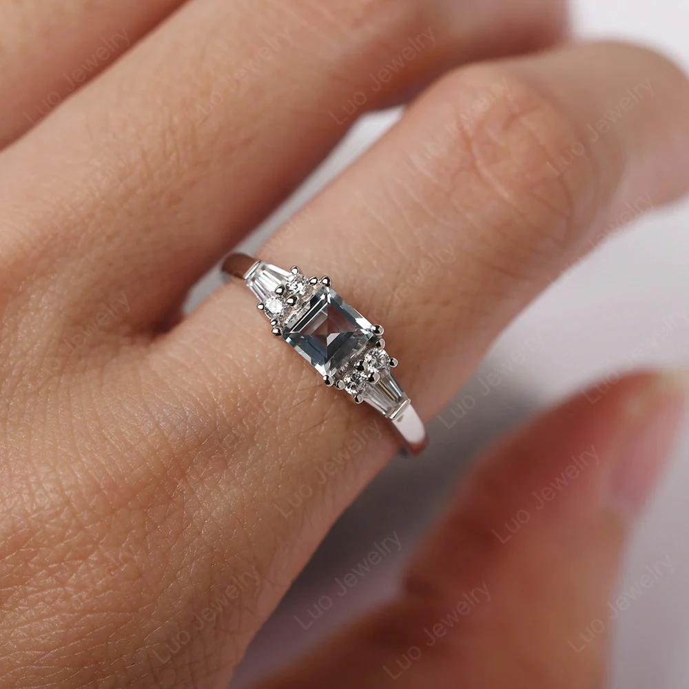 Petite Square Cut Aquamarine Ring - Image 5