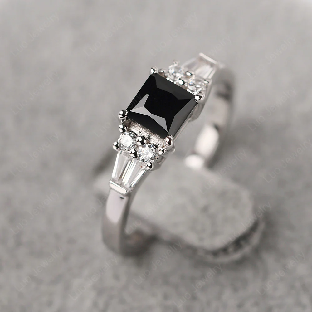 Petite Princess Cut Black Spinel Ring - Image 2