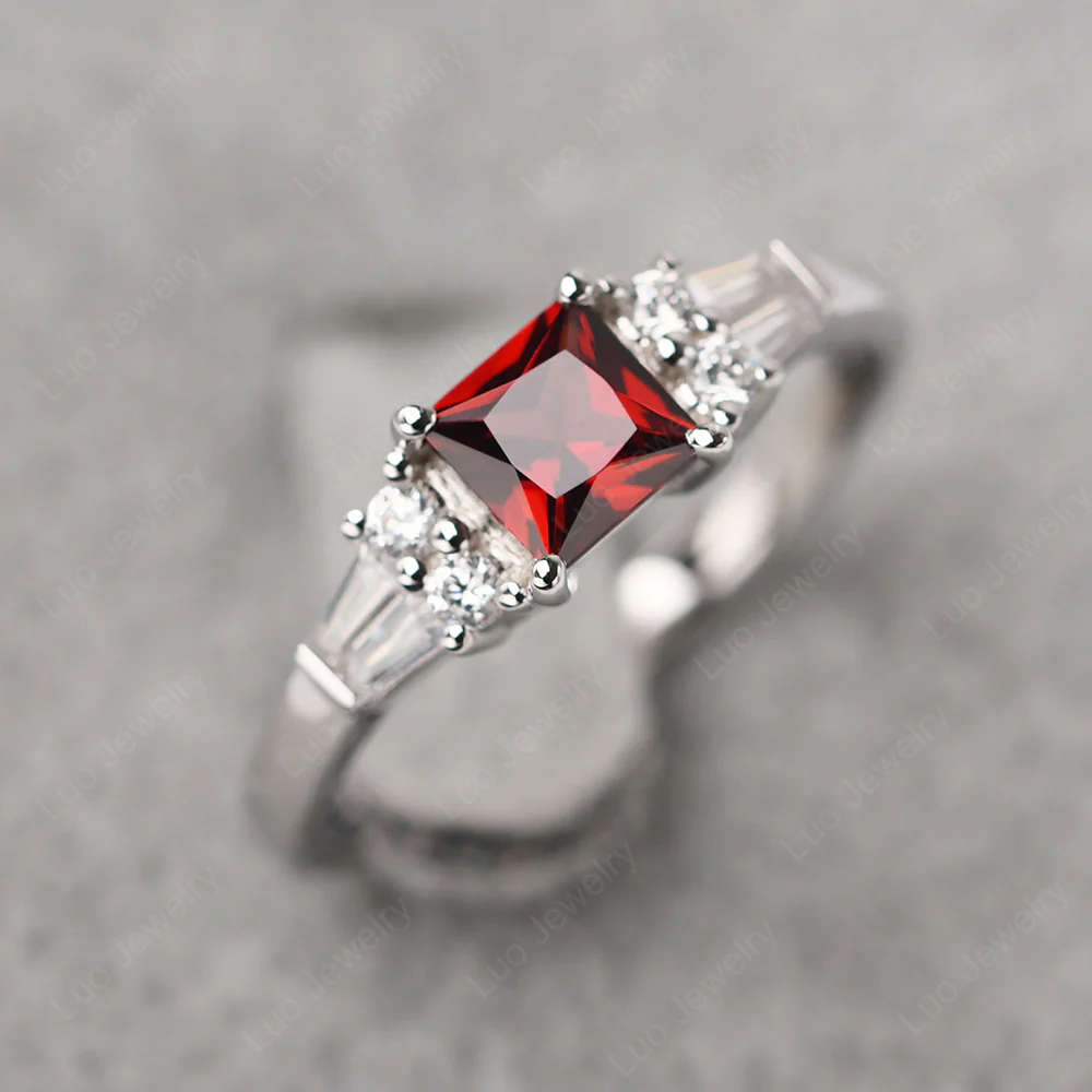Petite Princess Cut Garnet Ring - Image 2