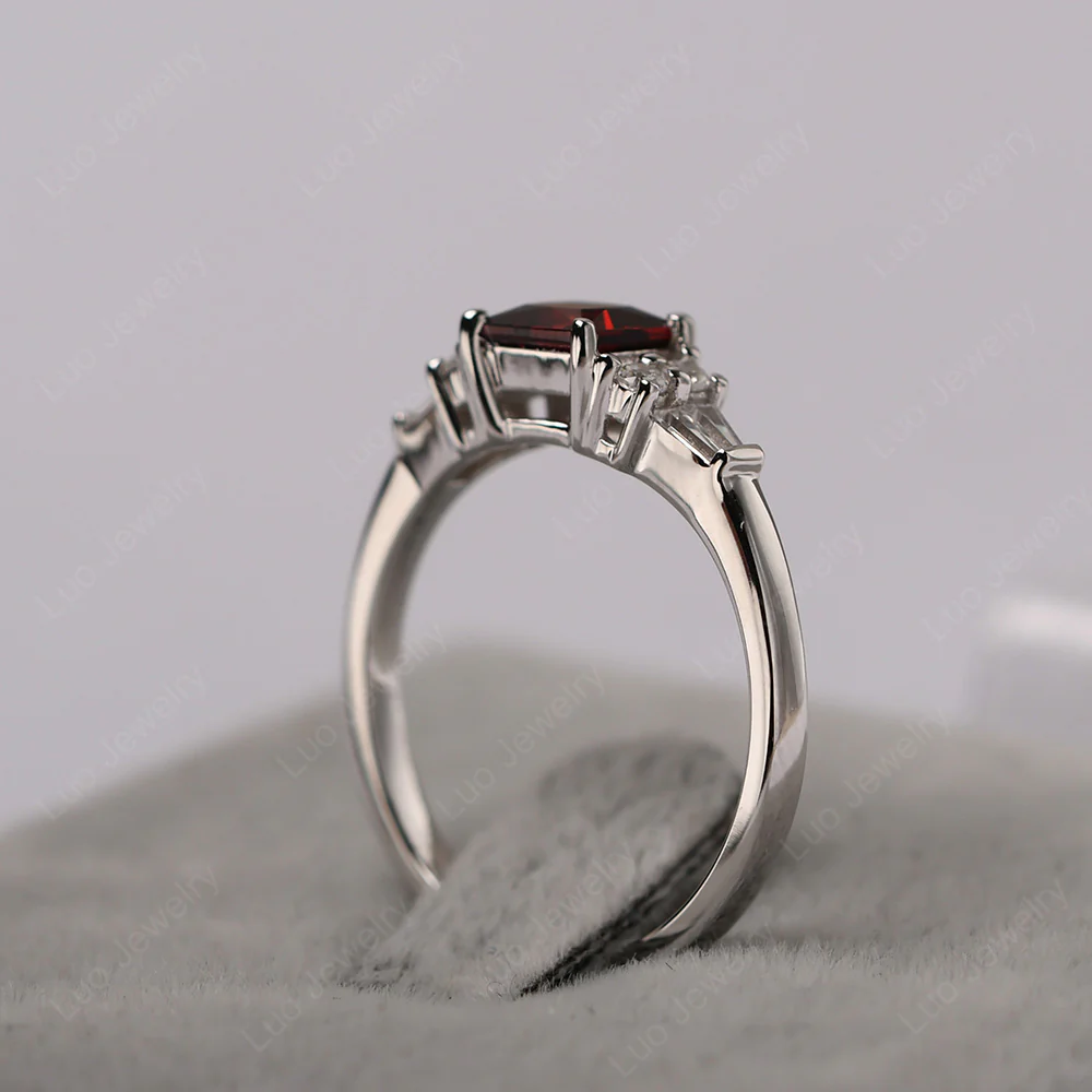 Petite Princess Cut Garnet Ring - Image 4