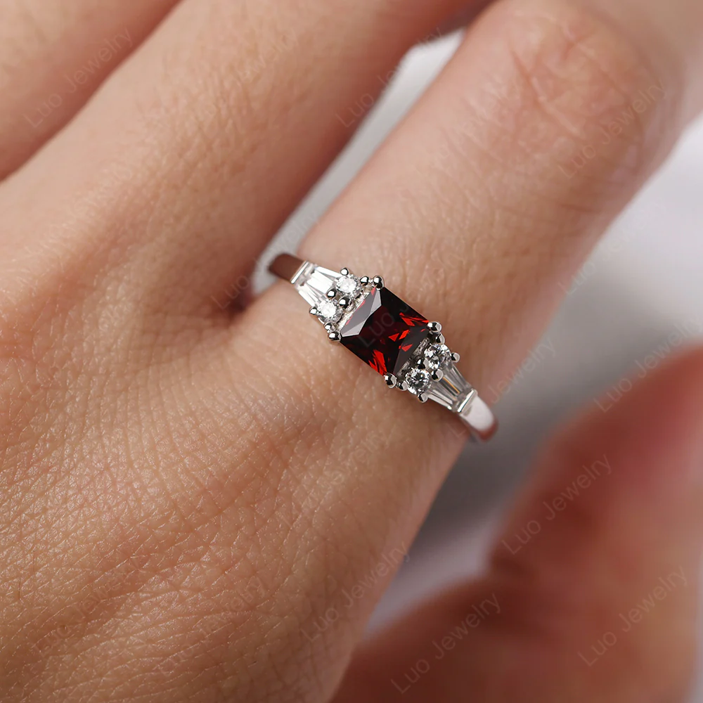 Petite Princess Cut Garnet Ring - Image 5