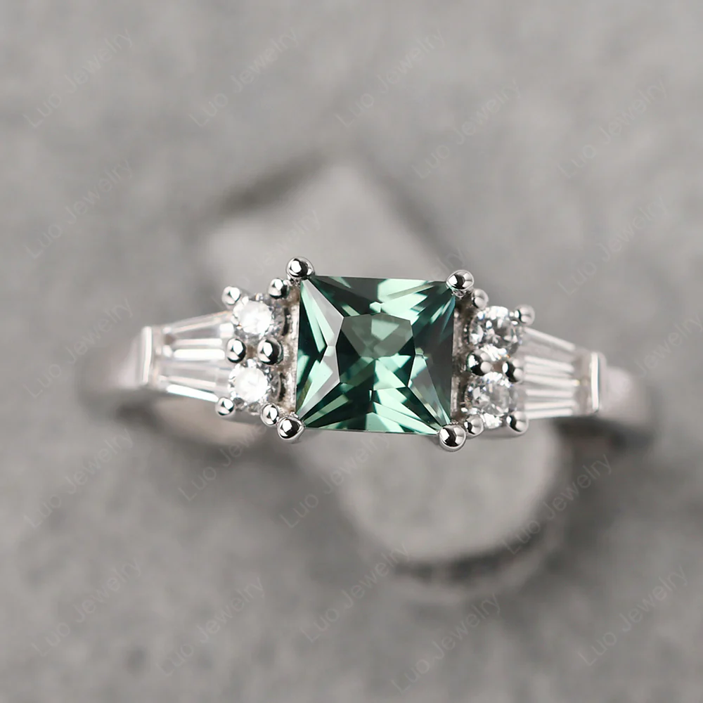 Petite Princess Cut Green Sapphire Ring
