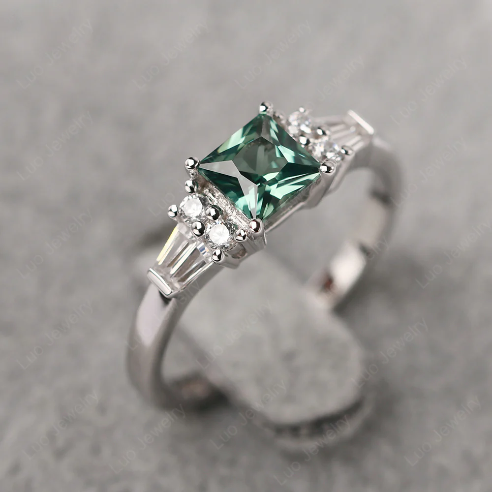 Petite Princess Cut Green Sapphire Ring - Image 2