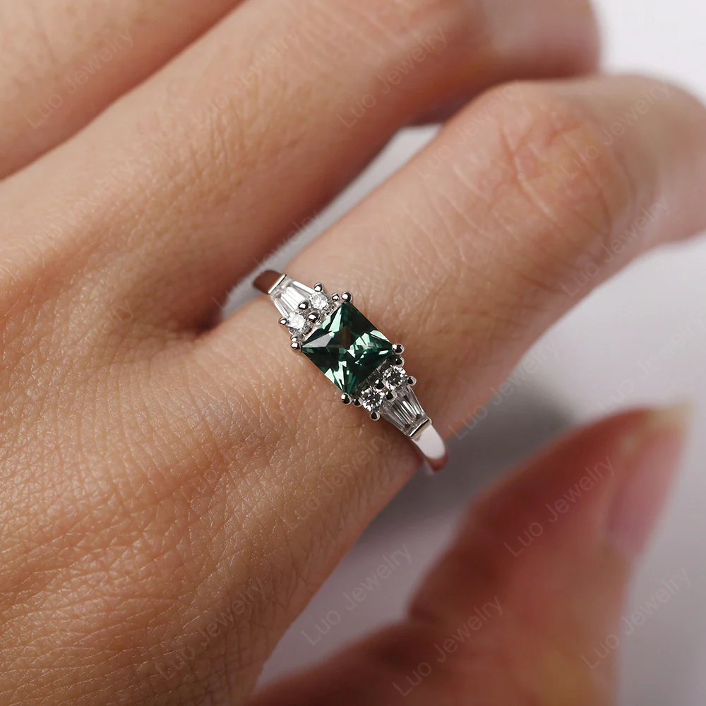 Petite Princess Cut Green Sapphire Ring - Image 5