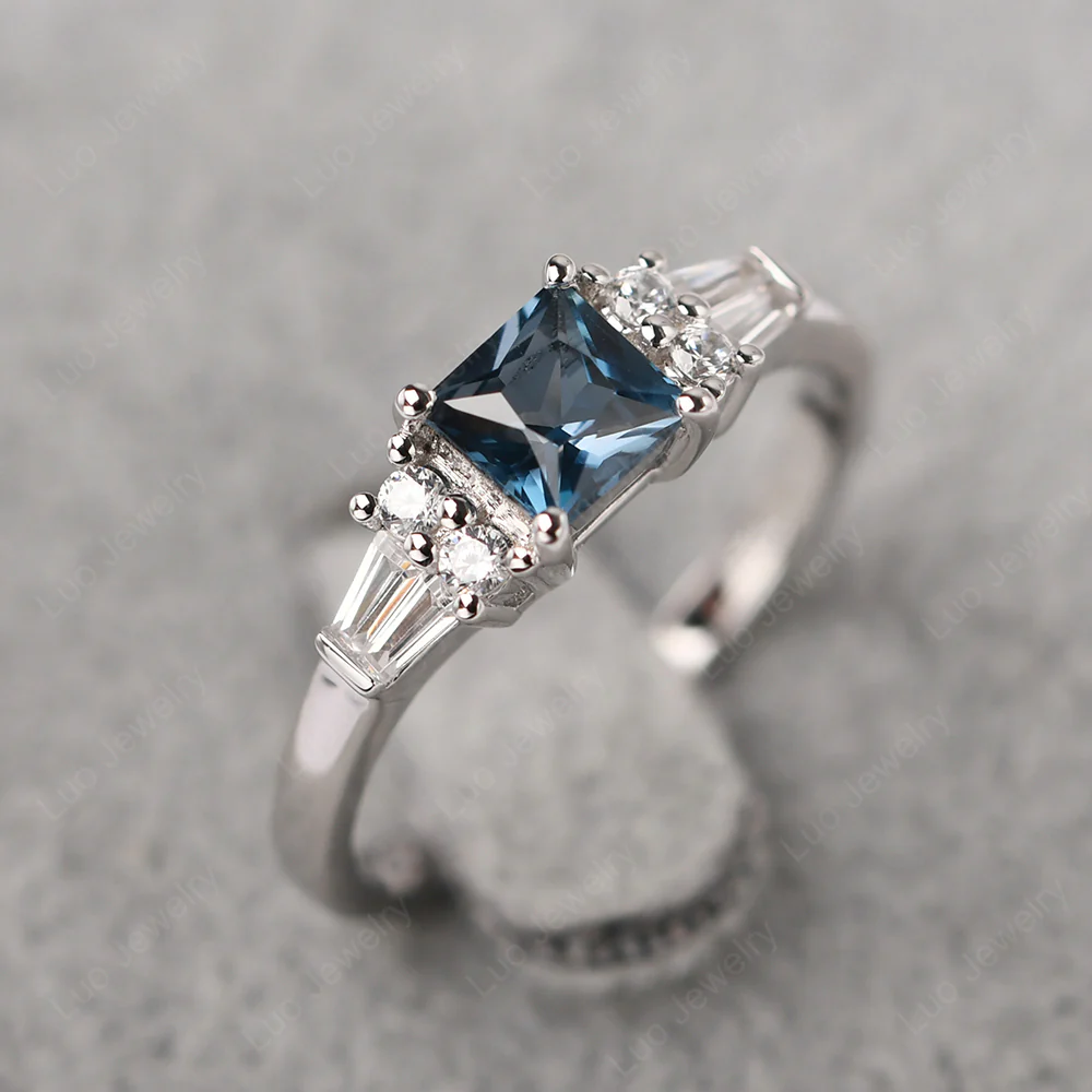 Petite Princess Cut London Blue Topaz Ring - Image 2