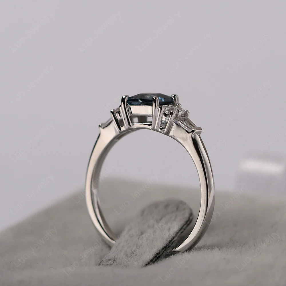 Petite Princess Cut London Blue Topaz Ring - Image 4