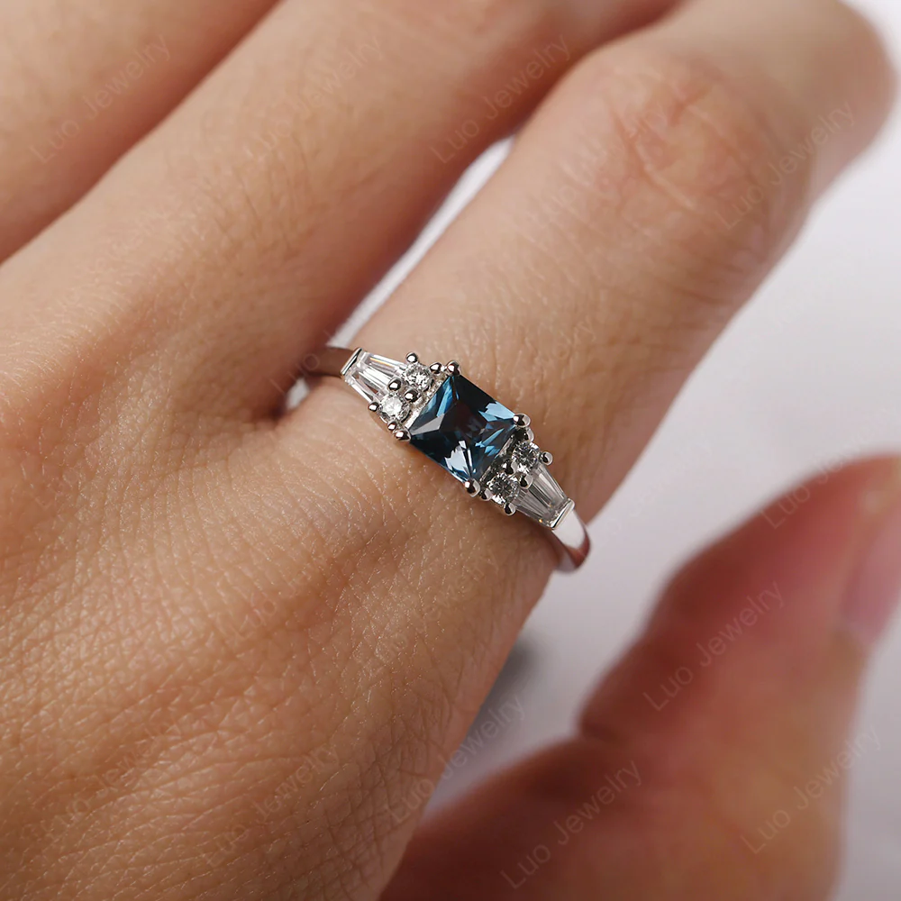 Petite Princess Cut London Blue Topaz Ring - Image 5