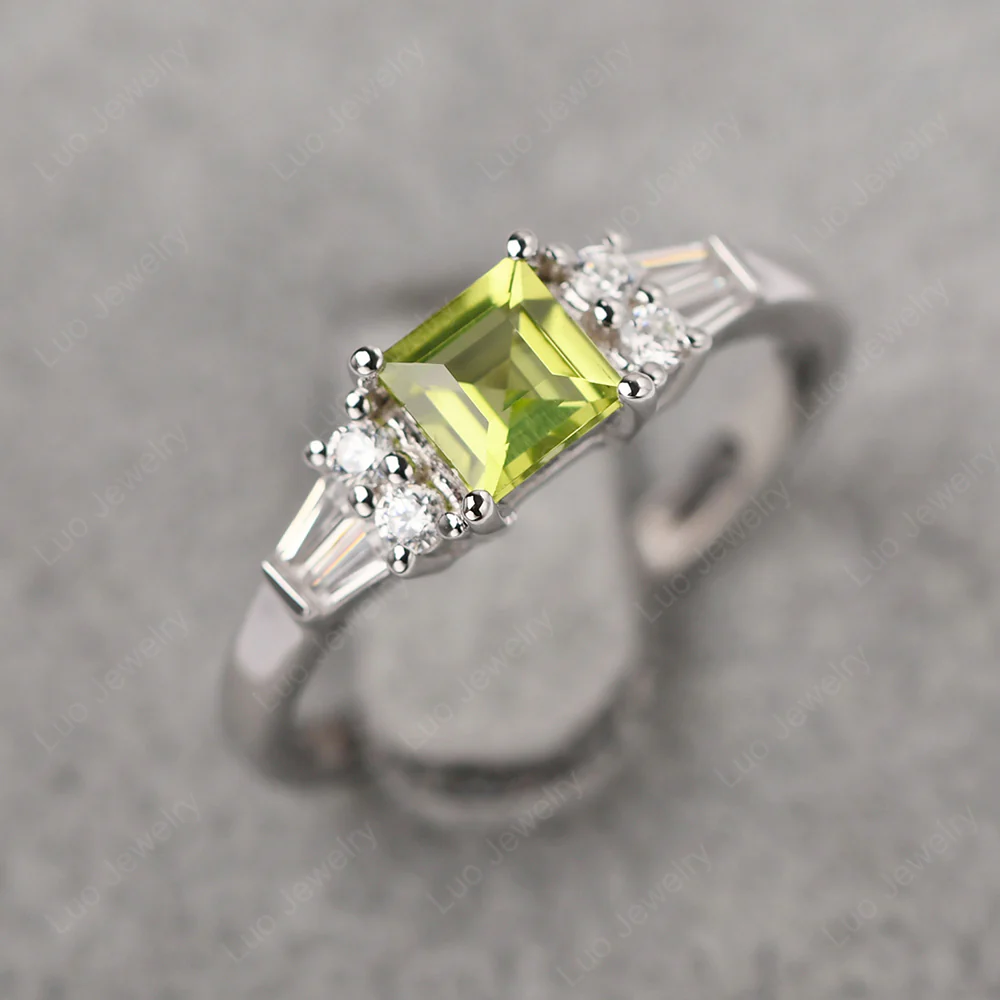 Petite Square Cut Peridot Ring