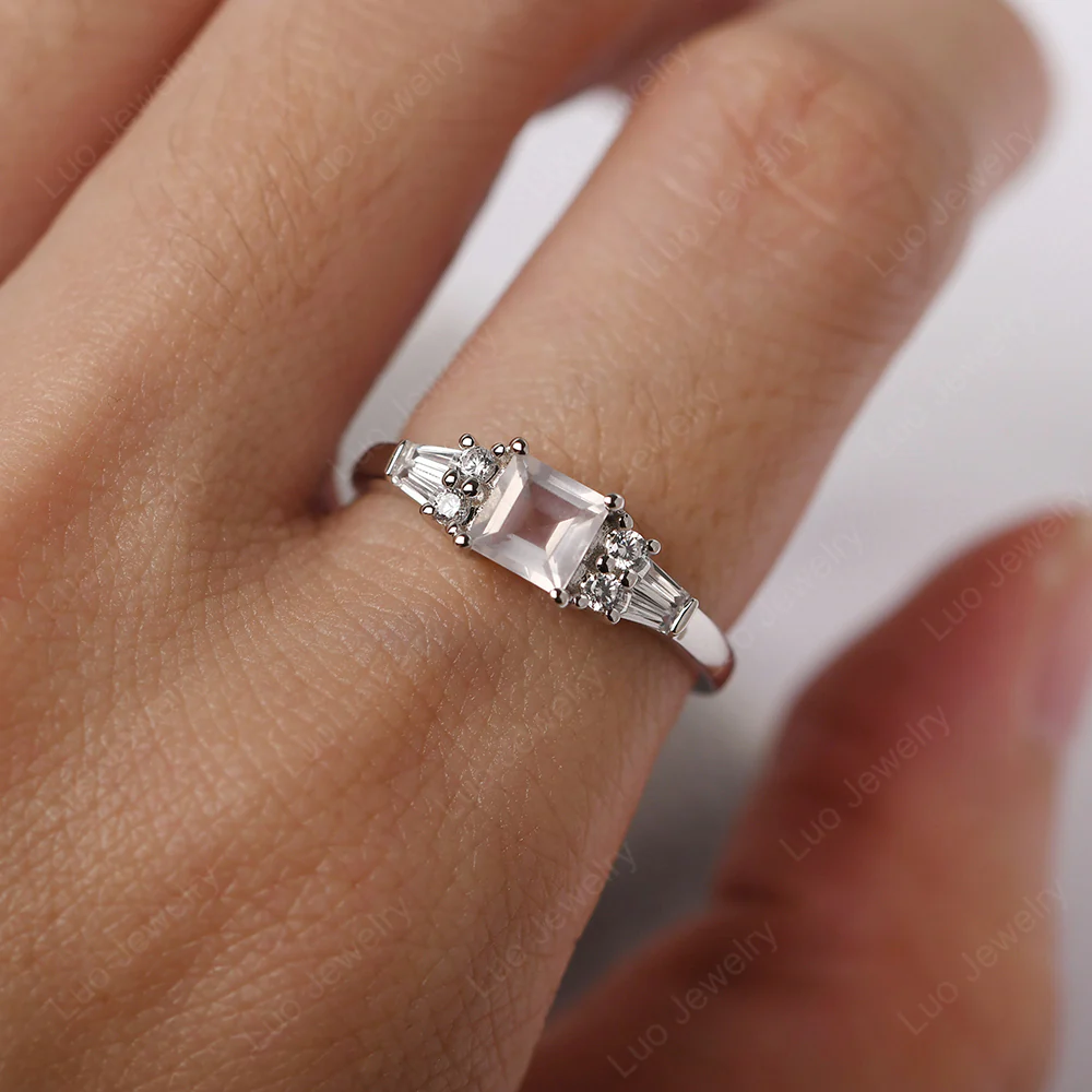 Petite Square Cut Rose Quartz Ring - Image 5