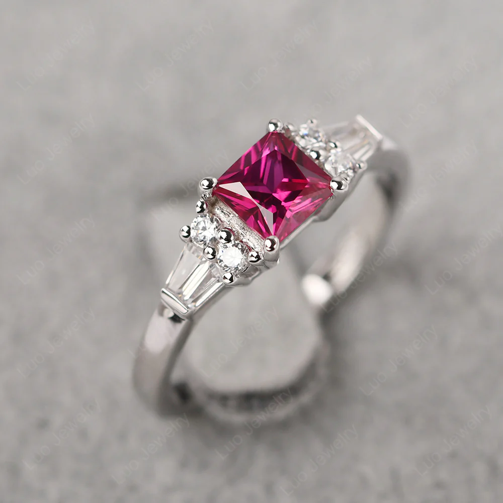 Petite Princess Cut Ruby Ring