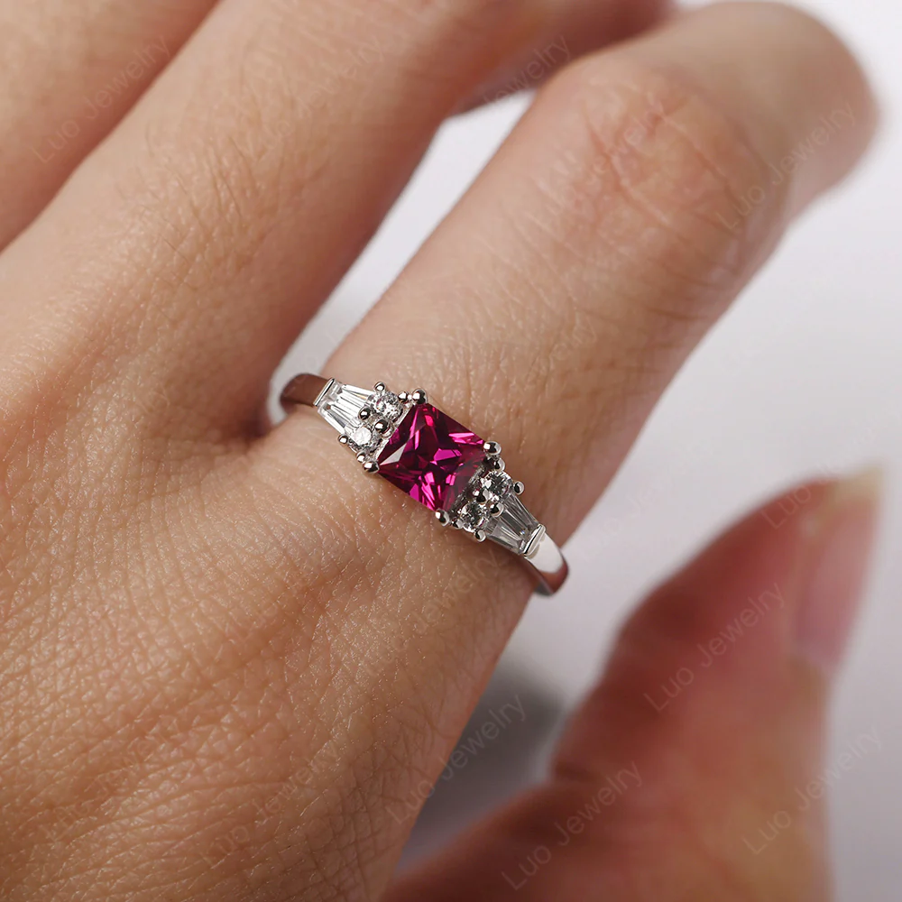 Petite Princess Cut Ruby Ring - Image 5