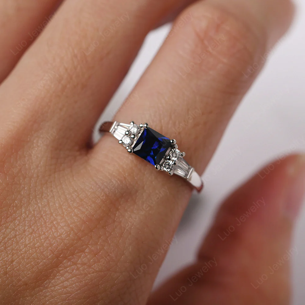 Petite Princess Cut Sapphire Ring - Image 6