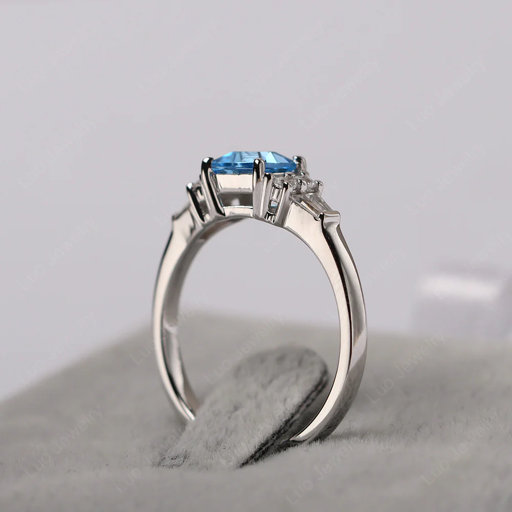 Petite Princess Cut Swiss Blue Topaz Ring - Image 4