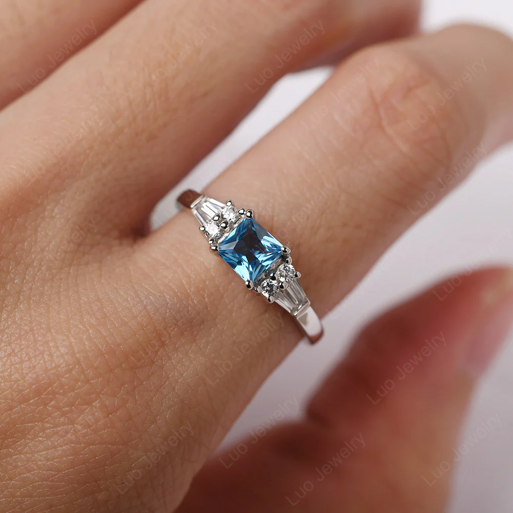 Petite Princess Cut Swiss Blue Topaz Ring - Image 5