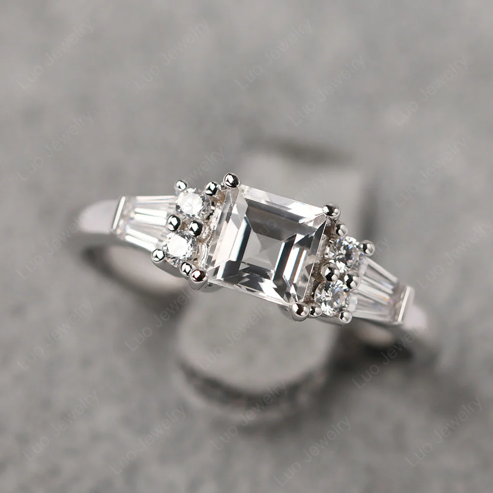 Petite Square Cut White Topaz Ring - Image 2