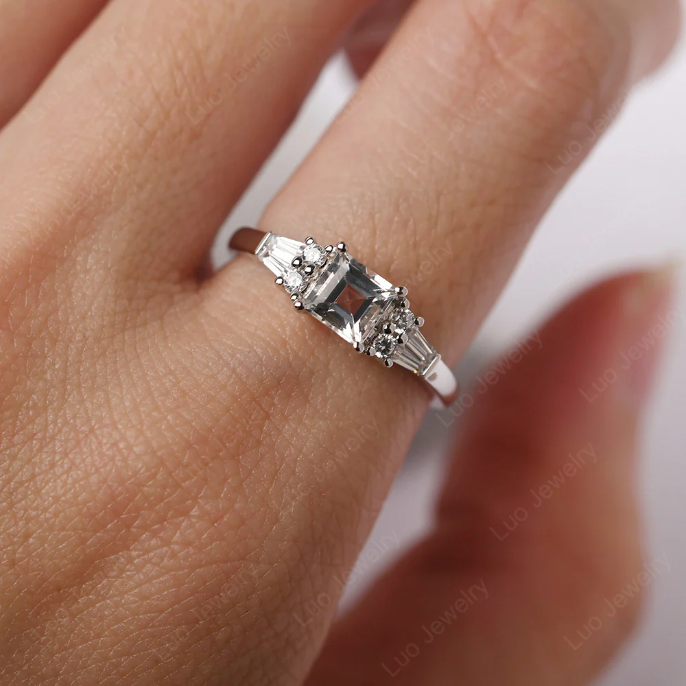 Petite Square Cut White Topaz Ring - Image 5