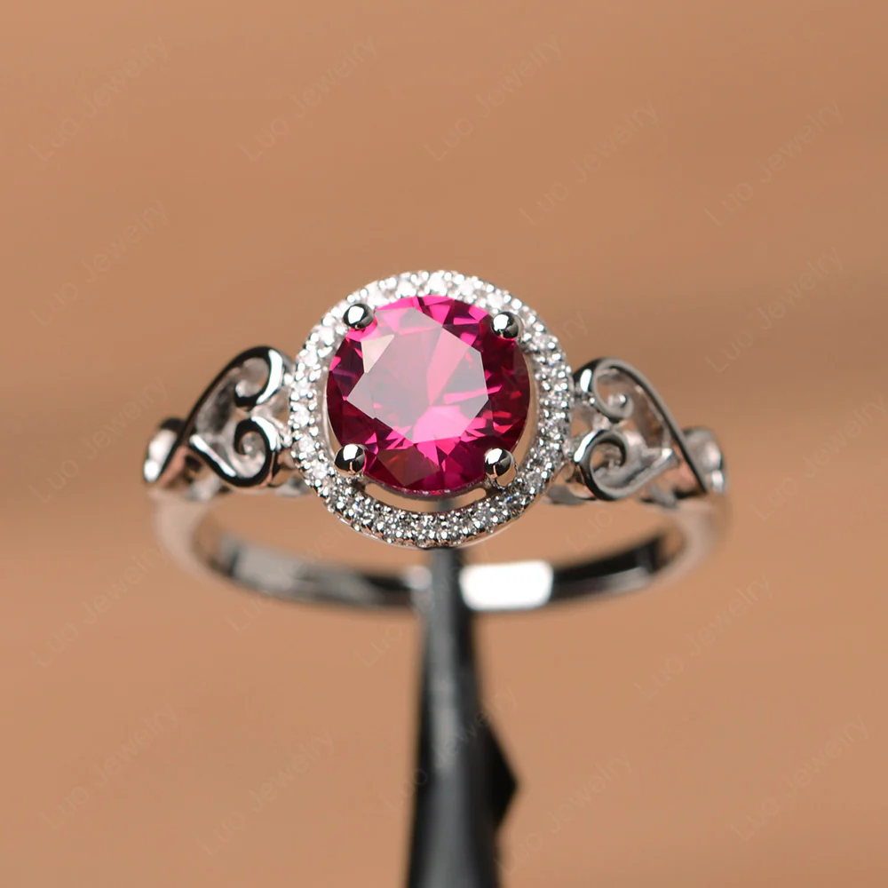 Art Deco Ruby Halo Engagement Ring