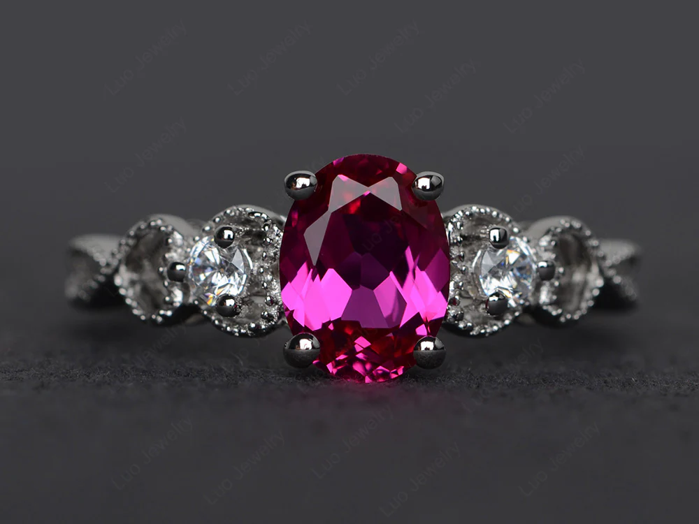 Milgrain Oval Ruby Ring