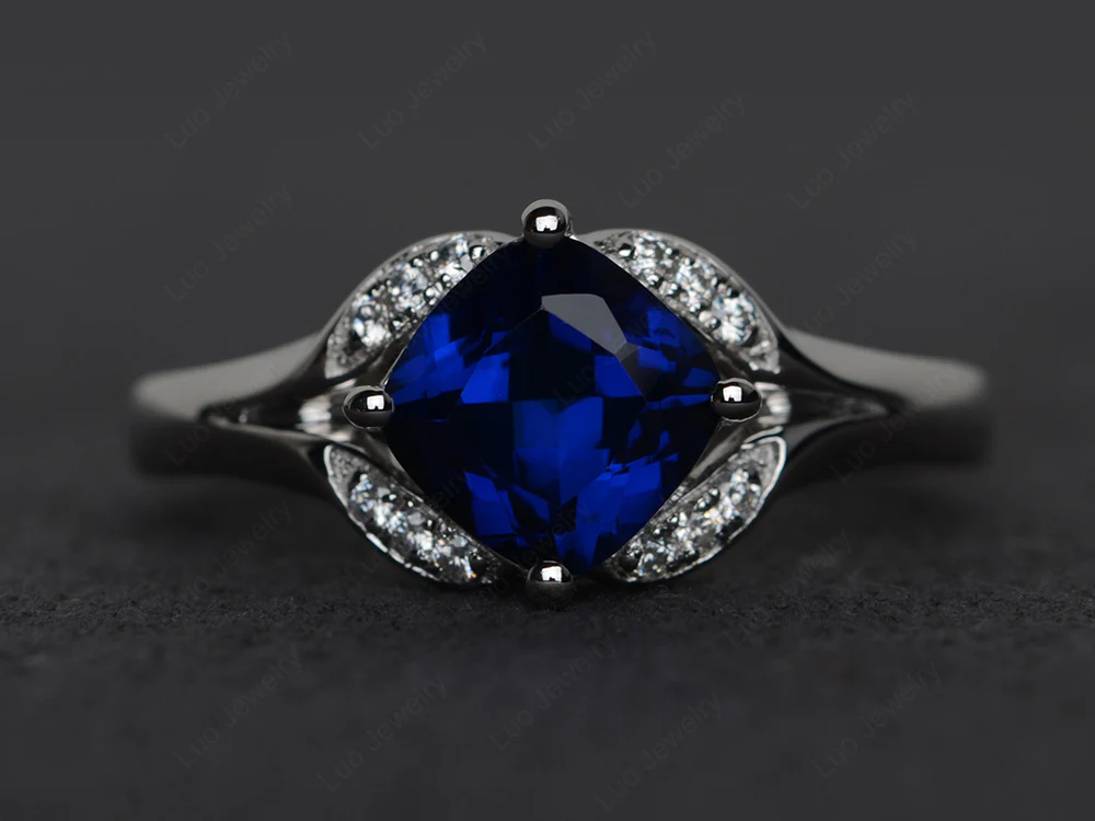Sapphire Kite Set Cushion Cut Ring