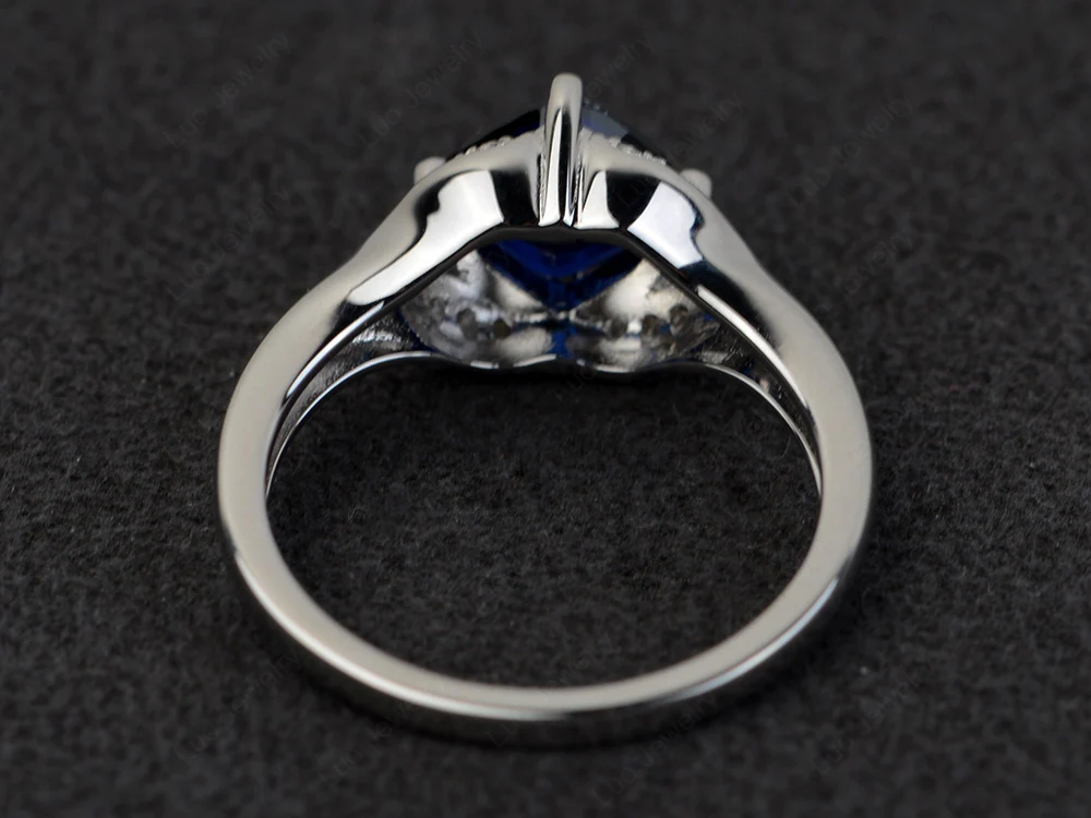 Sapphire Kite Set Cushion Cut Ring - Image 3