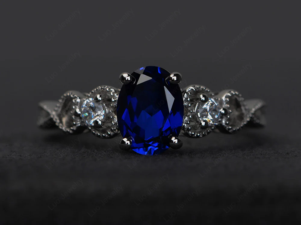 Milgrain Oval Sapphire Ring