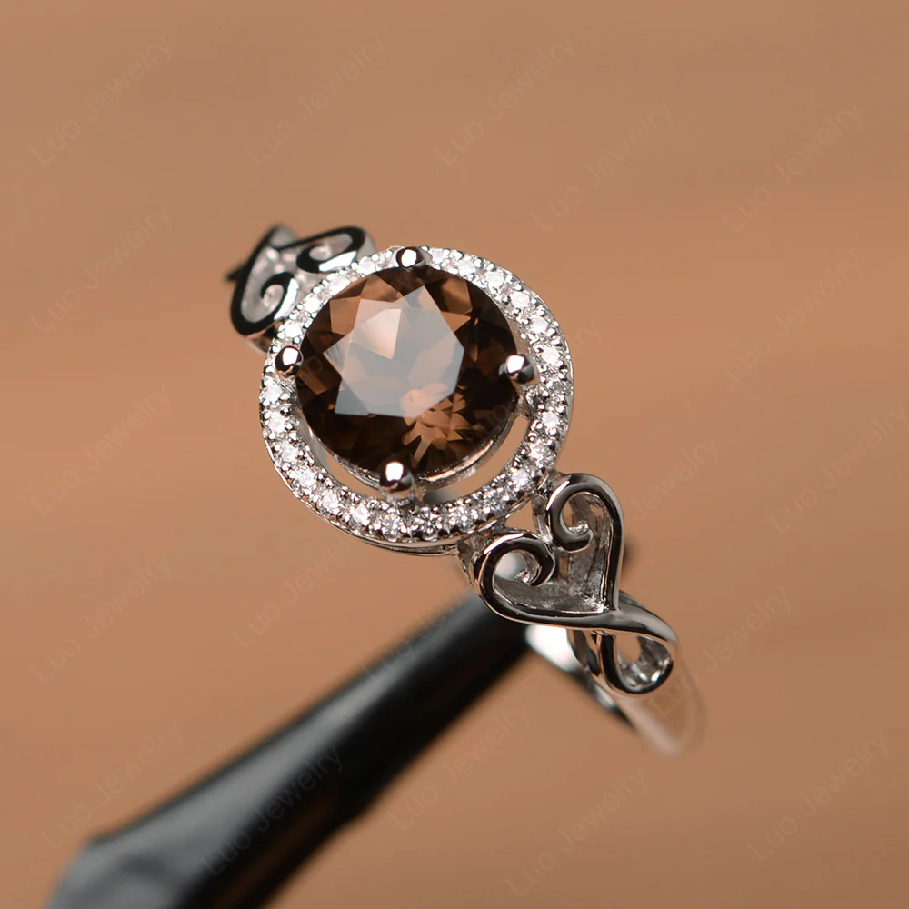 Smoky Quartz Infinity Halo Engagement Ring