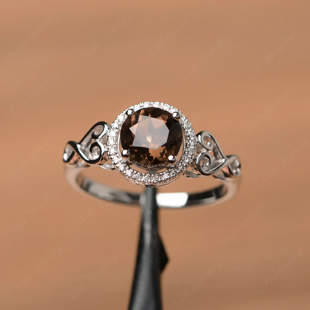Smoky Quartz Infinity Halo Engagement Ring - Image 2